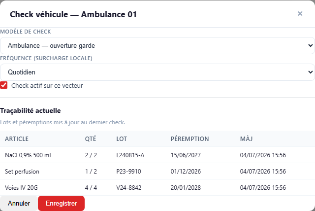 Affectation du check sur un vecteur ambulance