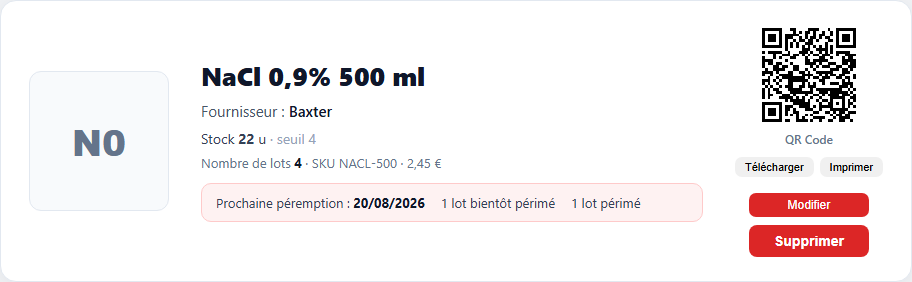 Fiche article stock Movix7 avec lots et QR